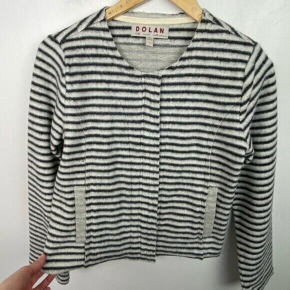 Anthropologie Dolan Striped Moto Jacket Zipper Black White Size XS Minimalist - Picture 8 of 12